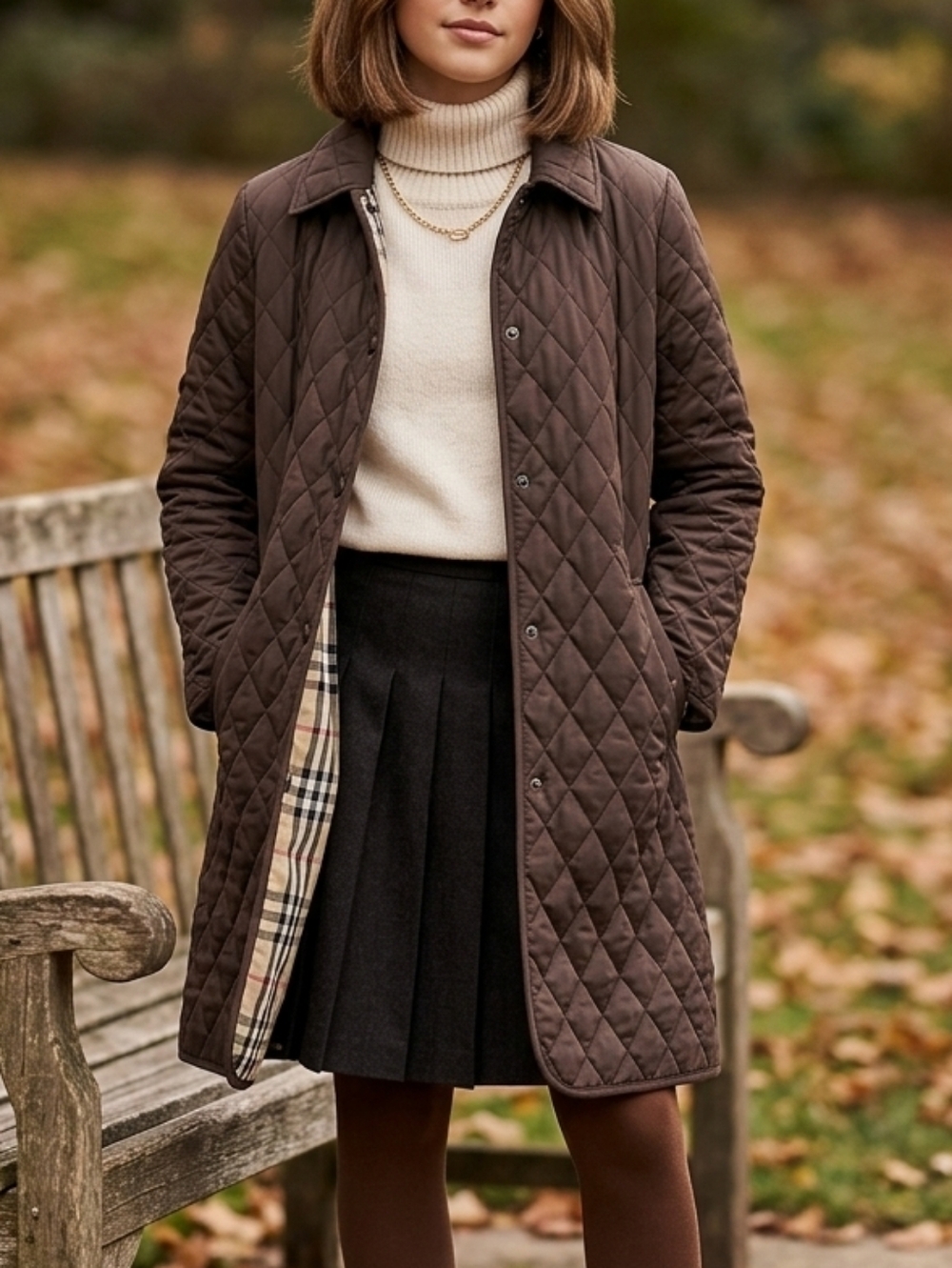 Burberry Girls Chocolate Brown Diamond Quilted Long Coat Jacket Size 14 XL